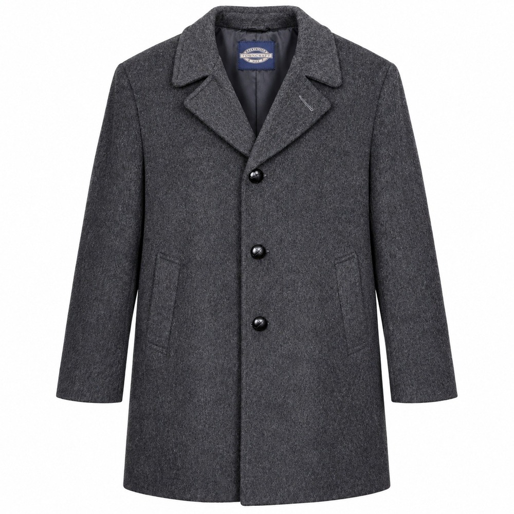 Towncraft Wool Blend Car Coat Mens 44 Reg Charcoal Gray Excellent Overcoat USA
